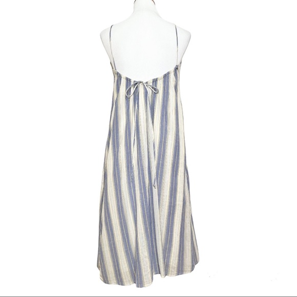 SOLD-Urban Outfitters Striped Chambray and Cream Midi Halter SunDress - Picture 4 of 15